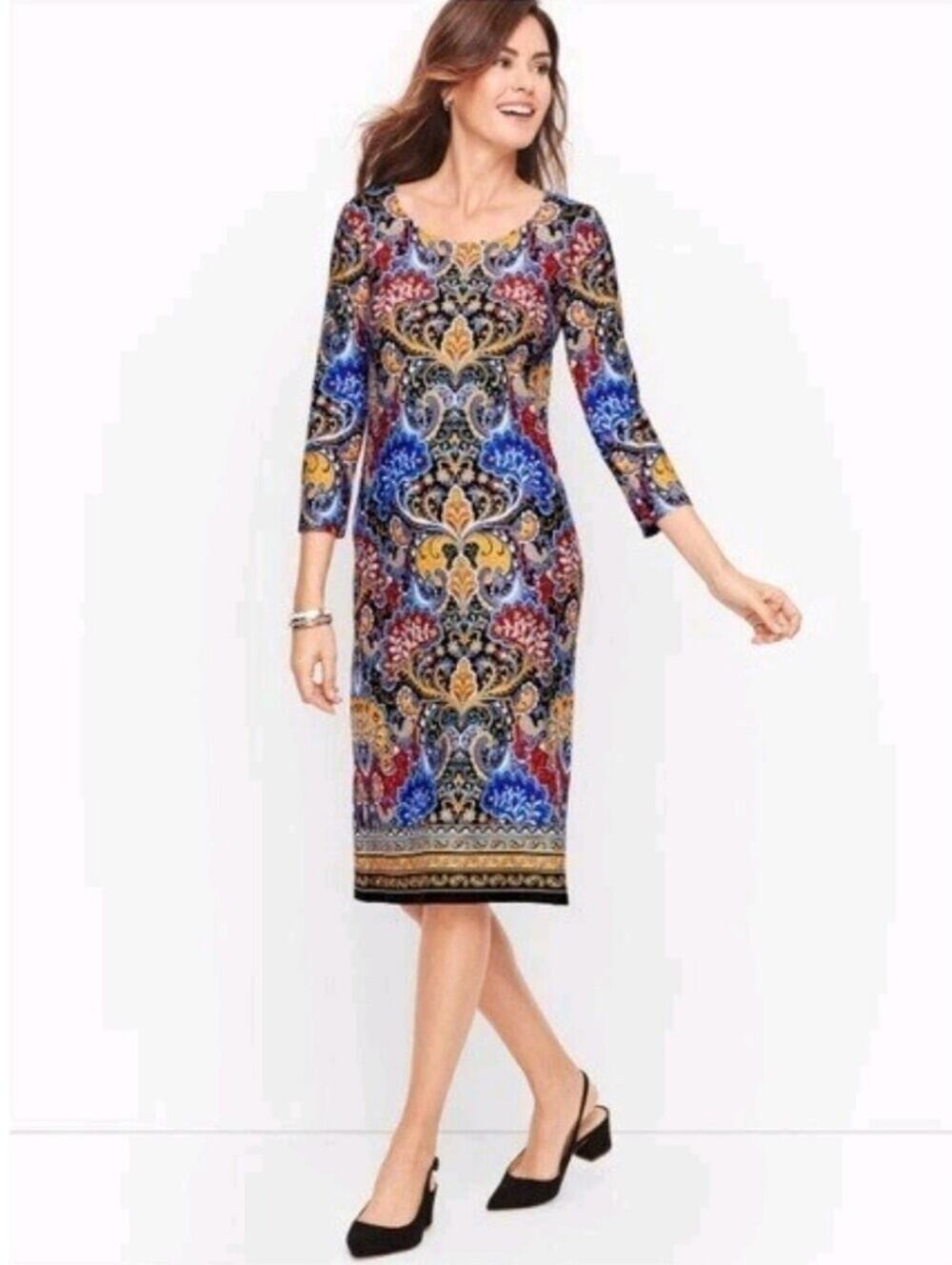 Talbots Floral Paisley Stretchy Midi Dress Size XL